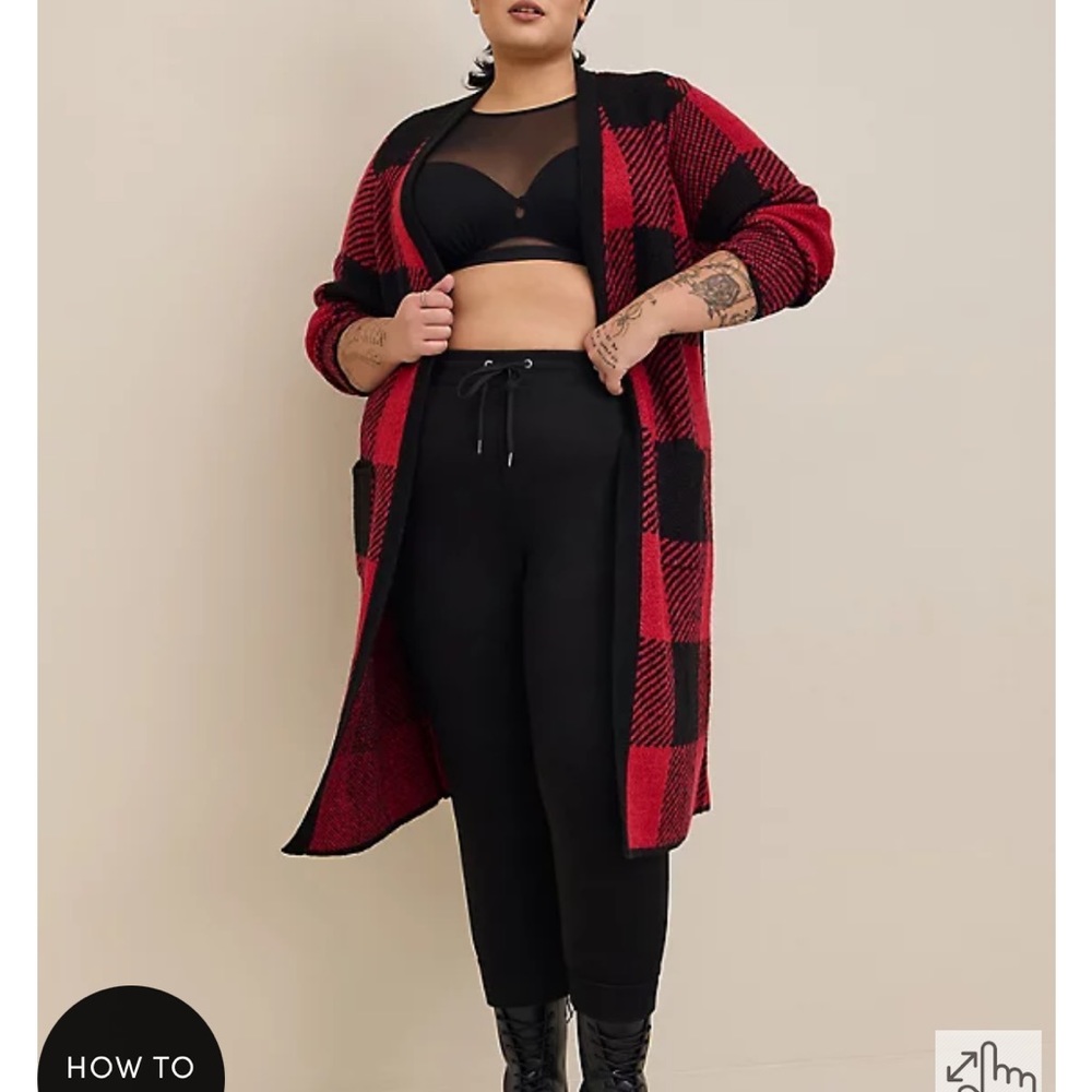 Torrid duster cardigan buffalo red and black plaid sweater 2X
